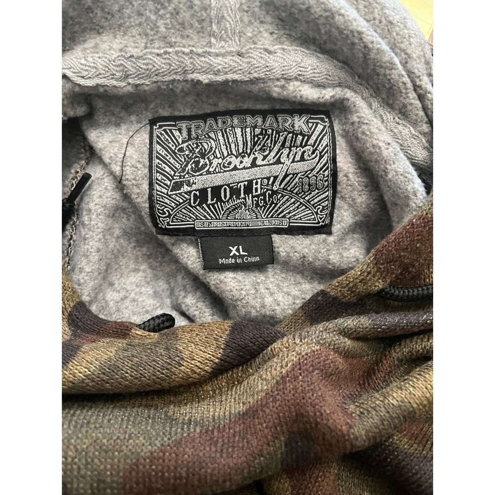 BROOKLYN‎ CLOTH Camo Knit Hoodie Mens XL Green Brown Streetwear Pullover - Picture 4 of 5